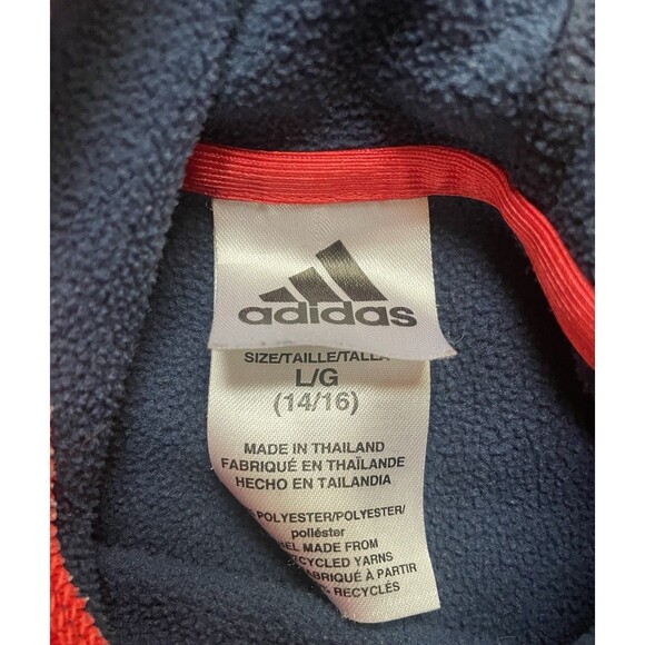 Adidas Boys Hooded Sweatshirt Size L 14/16 Blue Red Logo Stripes Hoodie - Picture 7 of 7